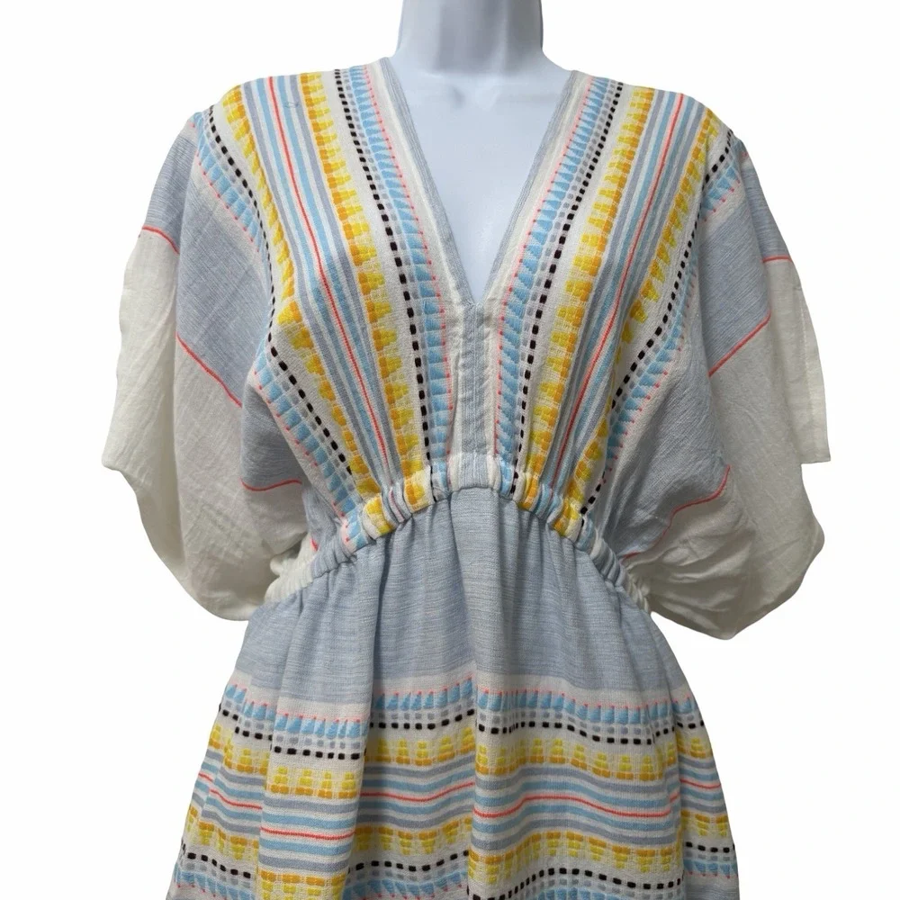 LemLem Kiteli Short Plunge Neck Mini Dress Size XS Multi Sky Beach Swim Coverup